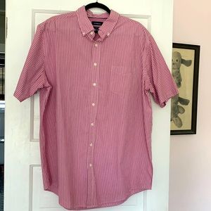 Men’s Like New XLT Red Pink & White Striped Short Sleeve Dress Work Shirt